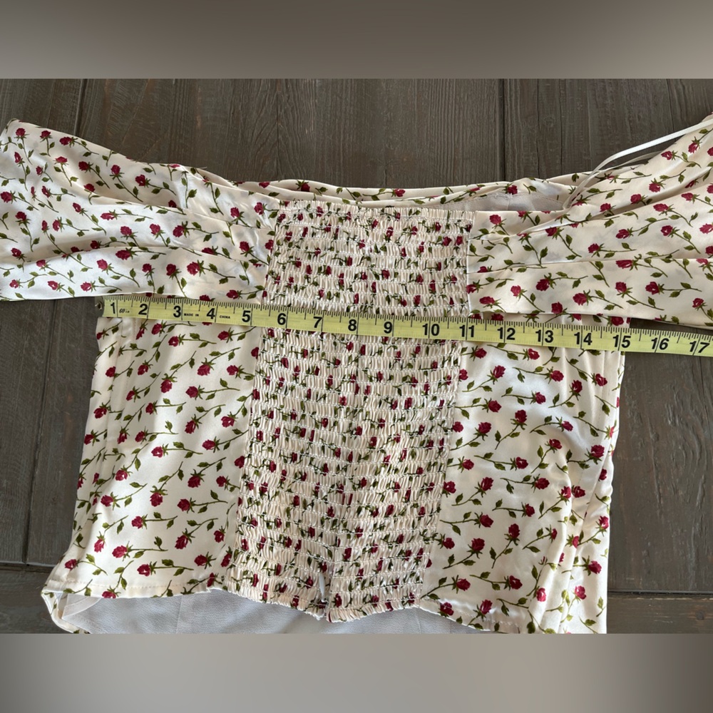Reformation Madison Top - Silk Cream w/Floral Print Off Shoulder - Picture 12 of 16
